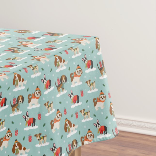 Christmas Dogs in Cosy Scarves Pattern Tablecloth (In Situ)
