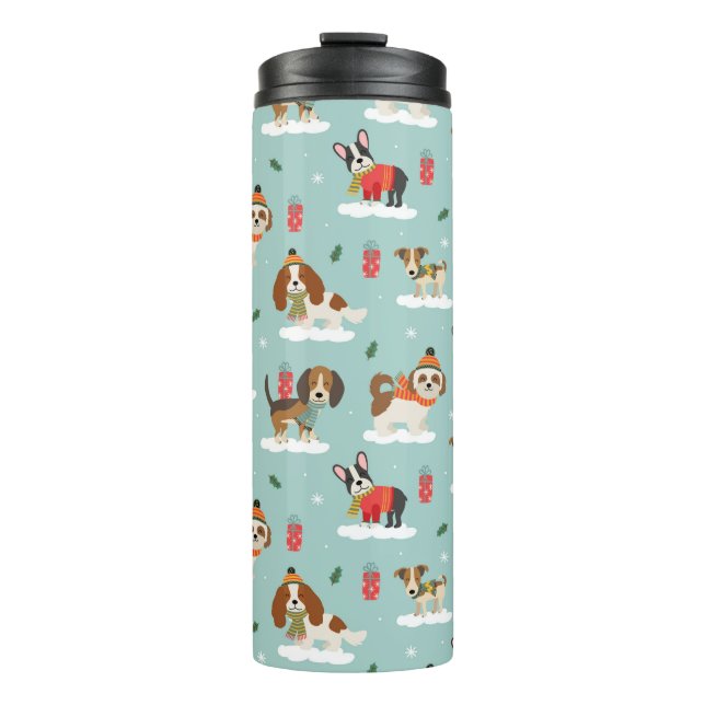 Christmas Dogs in Cosy Scarves Pattern Thermal Tumbler (Front)