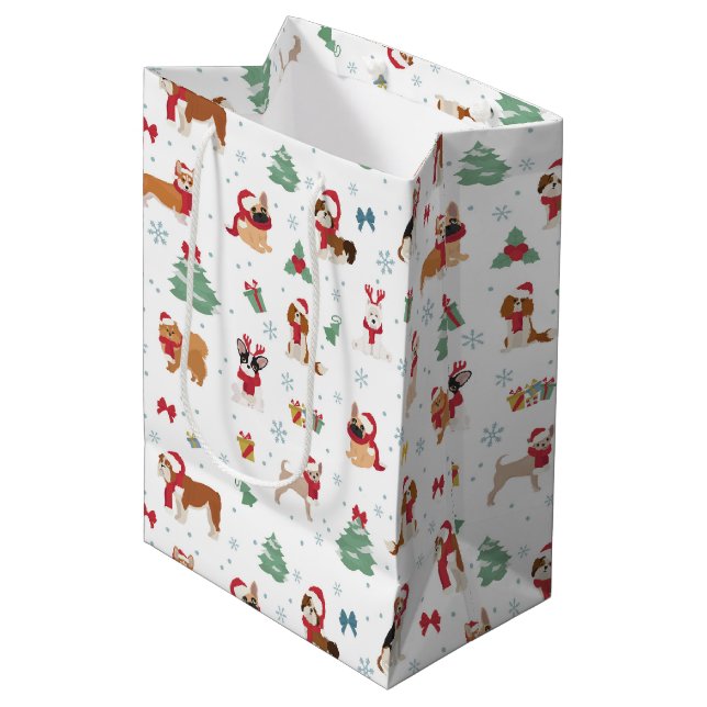 Christmas Dogs in Holiday Accessories Medium Gift Bag (Front Angled)