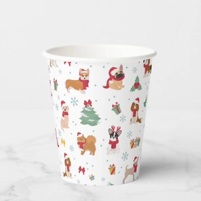 Christmas Dogs in Holiday Accessories Paper Cups (Front)