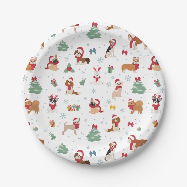 Christmas Dogs in Holiday Accessories Paper Plate (Front)