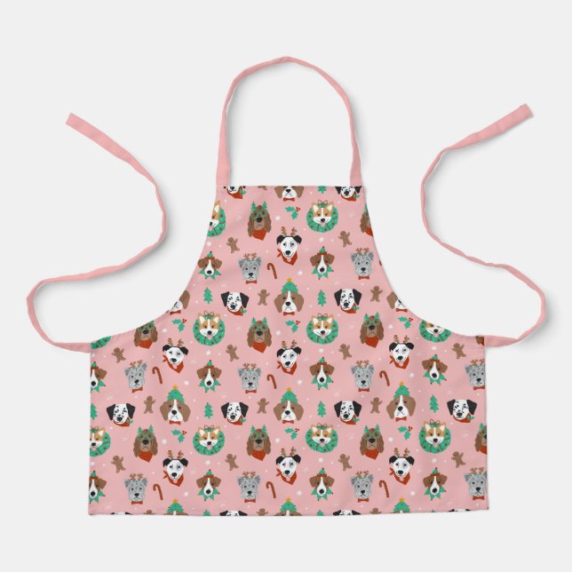 Christmas Dogs in Holiday Accessories Pattern Apron (Front)
