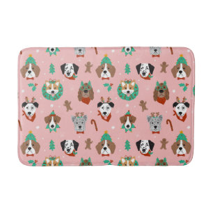 Christmas Dogs in Holiday Accessories Pattern Bath Mat