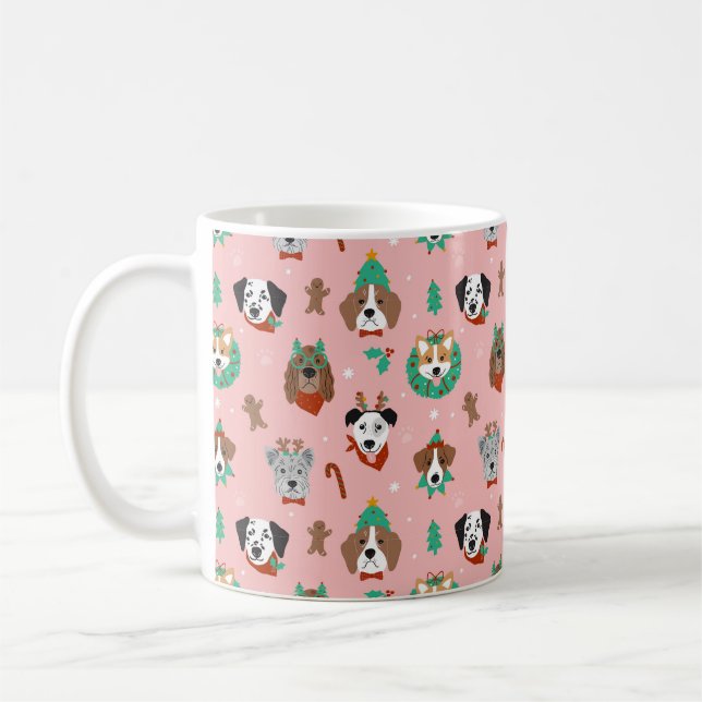 Christmas Dogs in Holiday Accessories Pattern Coffee Mug (Left)
