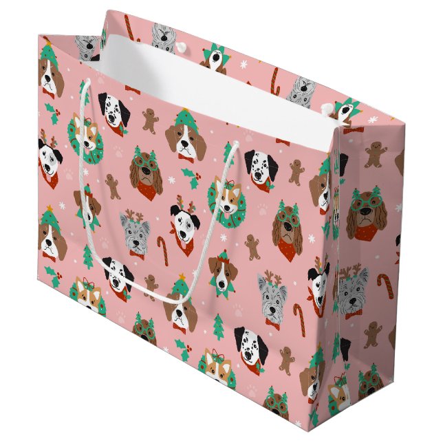 Christmas Dogs in Holiday Accessories Pattern Large Gift Bag (Front Angled)