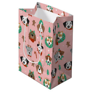 Christmas Dogs in Holiday Accessories Pattern Medium Gift Bag