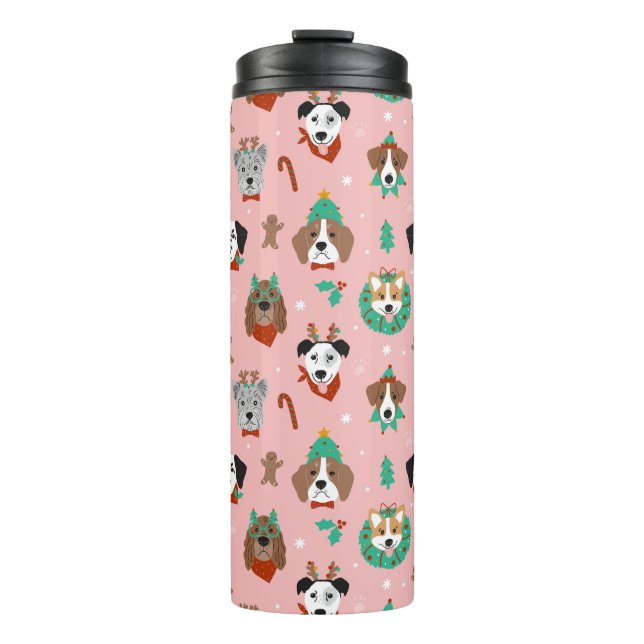 Christmas Dogs in Holiday Accessories Pattern Thermal Tumbler (Front)