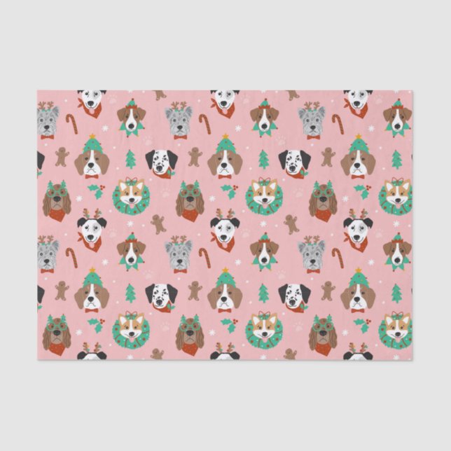 Christmas Dogs in Holiday Accessories Pattern Tissue Paper (Front)