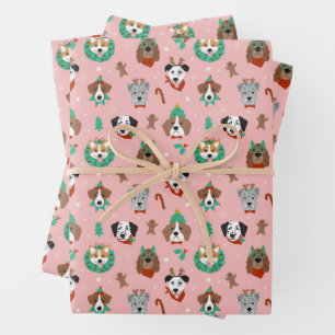 Christmas Dogs in Holiday Accessories Pattern Wrapping Paper Sheet