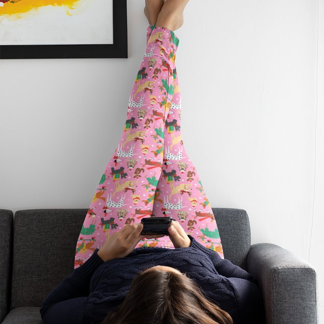 Christmas Dogs in Holiday Outfits Pattern Leggings (Person wearing leggings)