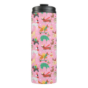 Christmas Dogs in Holiday Outfits Pattern Thermal Tumbler