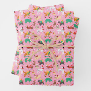 Christmas Dogs in Holiday Outfits Pattern Wrapping Paper Sheet