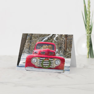 Christmas dogs in old truck holiday card