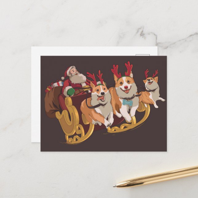  Christmas Dogs On A Sleigh With Santa          Holiday Postcard (Front/Back In Situ)