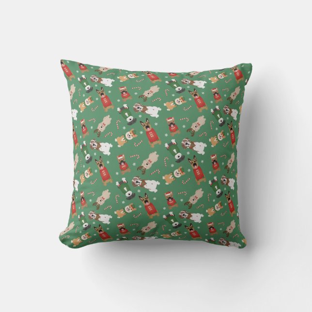 Christmas Dogs Pattern Red Green Cushion (Front)