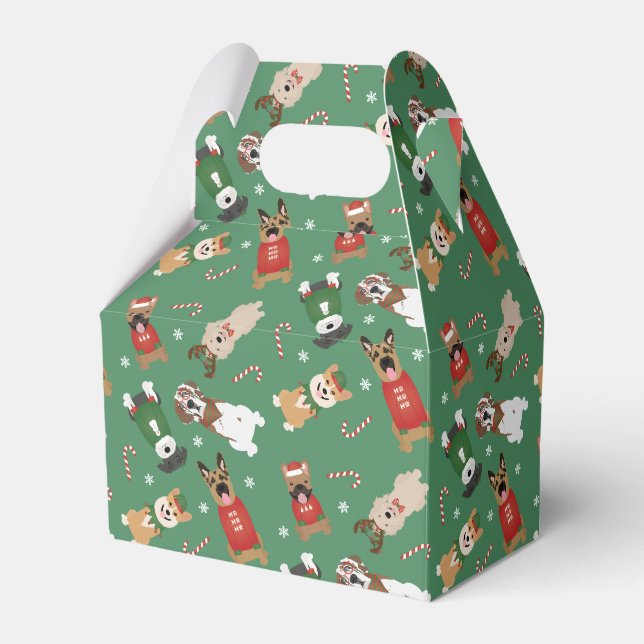 Christmas Dogs Pattern Red Green Favour Box (Front Side)