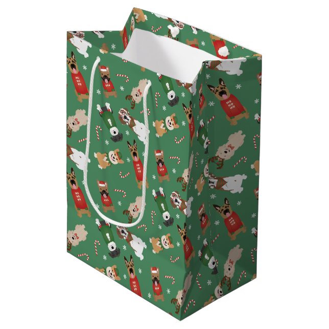 Christmas Dogs Pattern Red Green Medium Gift Bag (Front Angled)