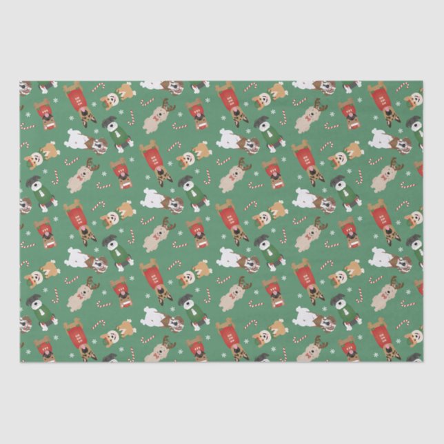 Christmas Dogs Pattern Red Green Tissue Paper (Front)