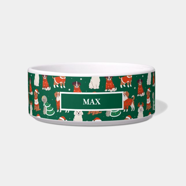 Christmas Dogs Personalised Pet Bowl (Front)