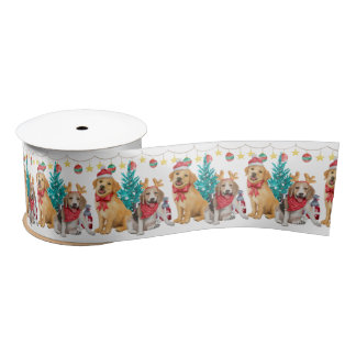 Christmas dogs seamless design satin ribbon