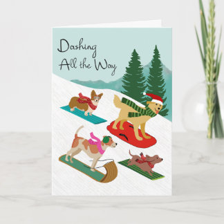 Christmas Dogs Sledding Dashing All the Way Card