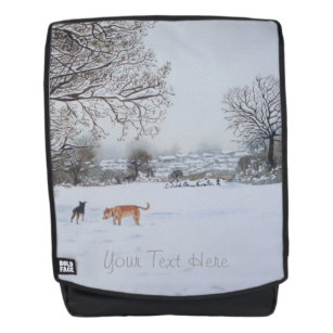 Christmas dogs snow scene landscape scenic backpack