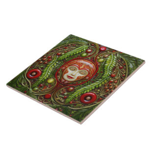 Christmas Doll Red and Green Marble Ceramic Tile