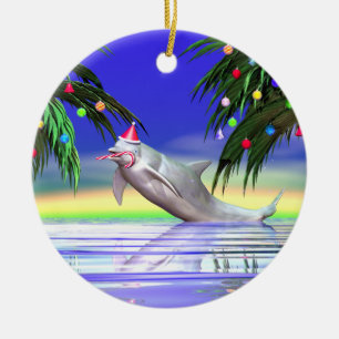 Christmas Dolphin Ceramic Tree Decoration