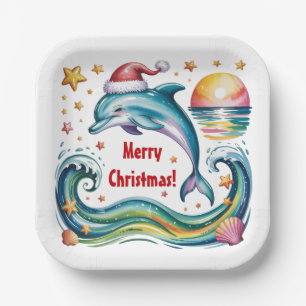 Christmas Dolphin in Paradise Paper Plate