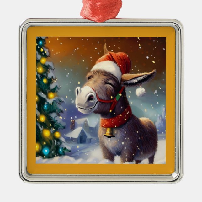 Christmas Donkey 1 Metal Ornament (Front)
