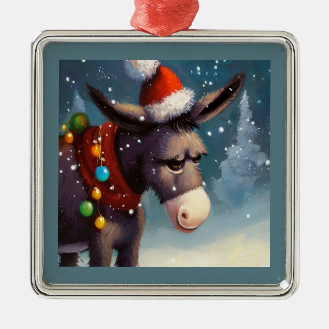 Christmas Donkey 2 Metal Ornament (Front)