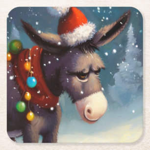 Christmas Donkey 2 Square Paper Coaster