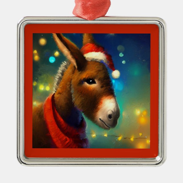 Christmas Donkey 3 Metal Ornament (Front)
