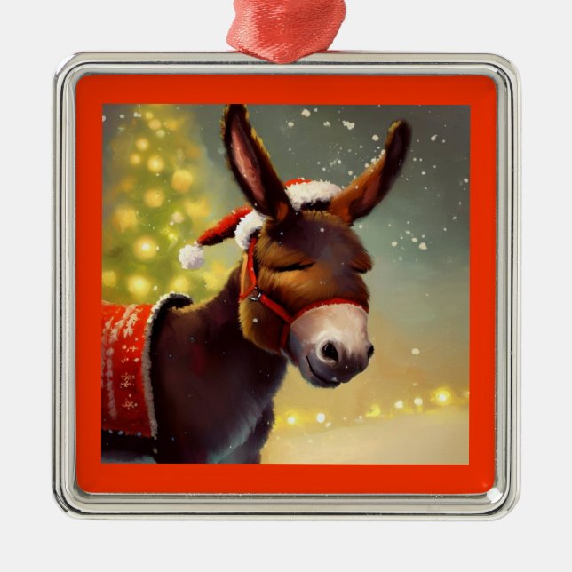 Christmas Donkey 4 Metal Ornament (Front)