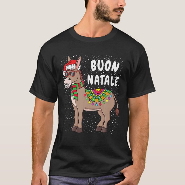 Christmas Donkey Buon Natale American Italian Xmas T-Shirt (Front)
