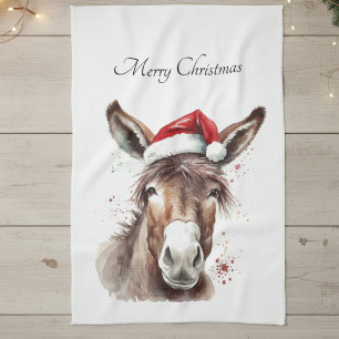 Christmas Donkey, customisable Tea Towel