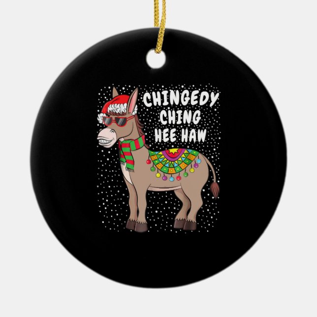 Christmas Donkey Funny American Italian Xmas Gift Ceramic Ornament (Front)