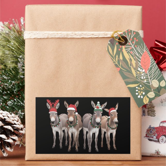 Christmas Donkey Lover Gift Farm Xmas  Rectangular Sticker (Holiday)