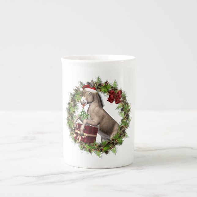 Christmas Donkey Santa Bone China Mug (Front)