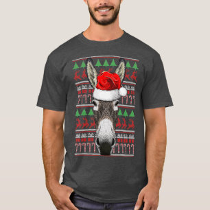 Christmas Donkey Santa Hat Cute Animal Ugly Xmas T-Shirt