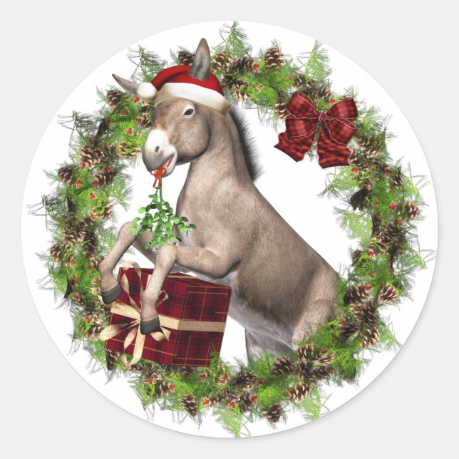 Christmas Donkey Santa Holiday Stickers (Front)