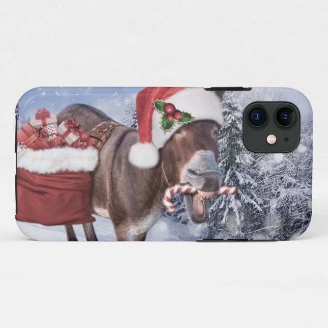 Christmas donkey with funny red hat Case-Mate iPhone case (Back (Horizontal))
