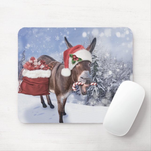 Christmas donkey with funny red hat mouse pad (With Mouse)