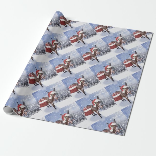 Christmas donkey with funny red hat wrapping paper (Unrolled)