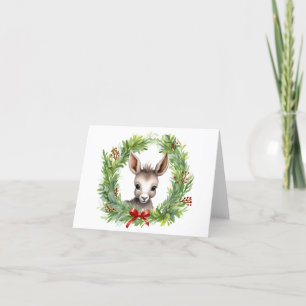 Christmas Donkey with Holiday Wreath BLANK  Card