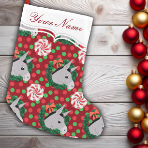 Christmas Donkey Wreath Candy Pattern Personalised Small Christmas Stocking