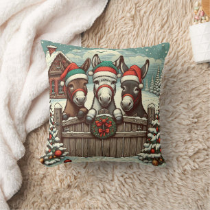Christmas donkeys peekings cushion