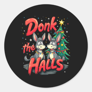 Christmas Donkeys Tangled In Christmas Lights Donk Classic Round Sticker