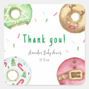 Christmas donuts Thank you baby shower  Square Sticker