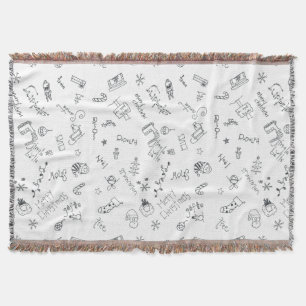 christmas doodle blanket black and white